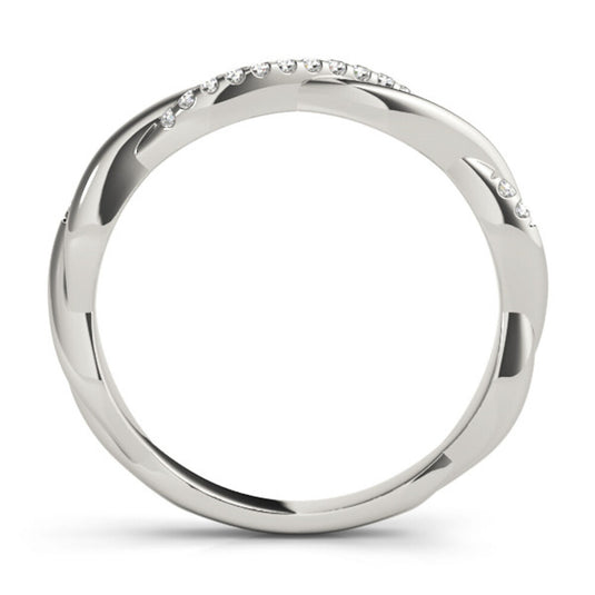 Twisted Women's Wedding Band with Diamonds in White Gold Front View