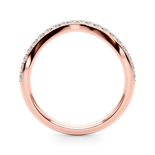 Curved Channel Set Diamond Wedding Band Rose Gold Top View