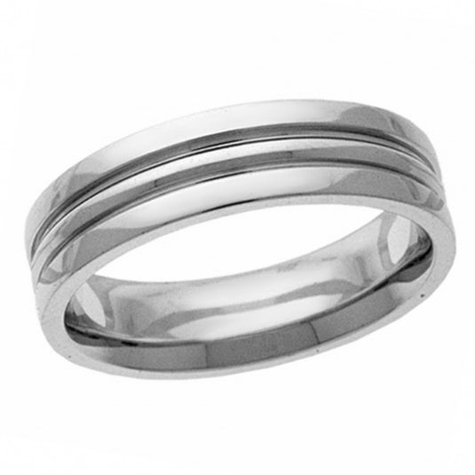 Double Grooved Flat Edge Men’s Wedding Band