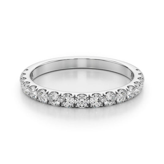 Classic Round diamond wedding band for women White Gold Top View