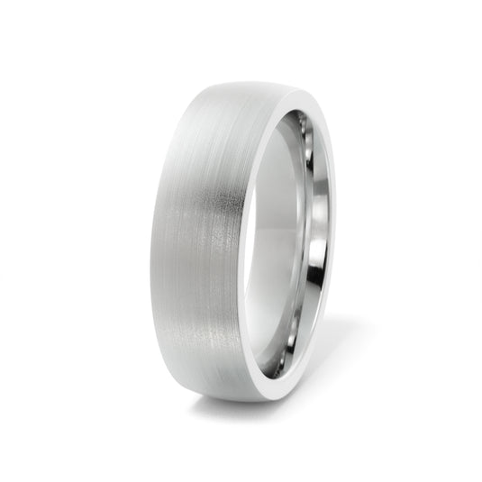 Flat Satin Finished Mens Wedding Band White Gold Side View