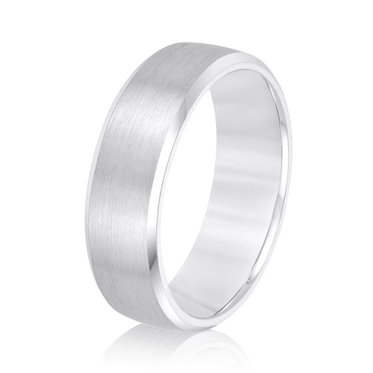 Beveled Edge Men’s Wedding Band White Gold Side View