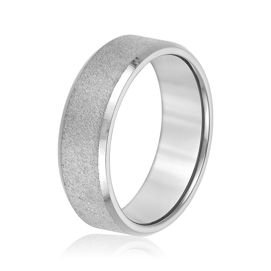 Brushed Finish Mens Wedding Band White Gold