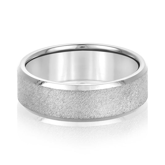 Brushed Finish Mens Wedding Band White Gold Top View