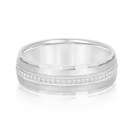 Double Milgrain Men's Wedding Band White Gold Top View