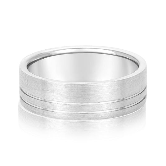 5mm Flat Men's Wedding Band White Gold Front View