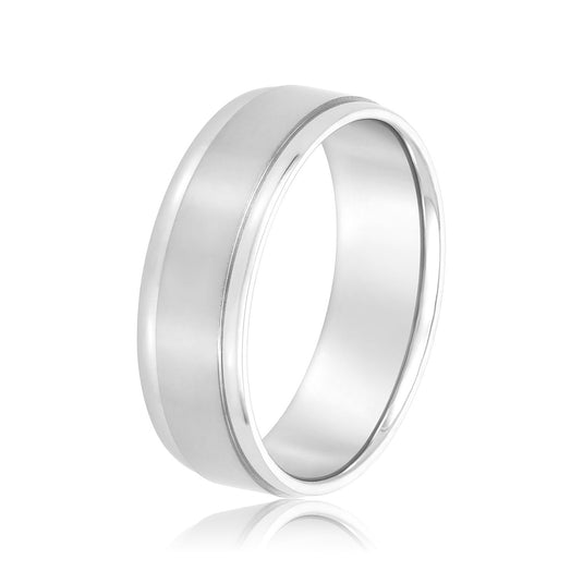 Satin Finish Polished Edge Men's Wedding Band White Gold